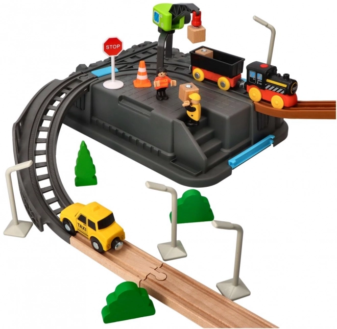 Woody Chemin de fer en bois dans une boîte Ensemble de la mine 63 pcs