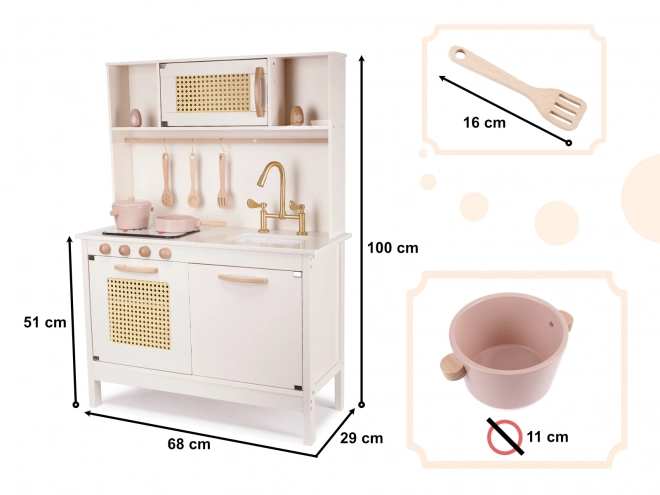 Cuisine rétro en bois pour enfants avec accessoires Boho