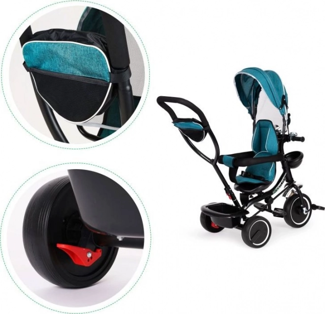 ECOTOYS Tricycle avec toit et barre de direction vert-bleu