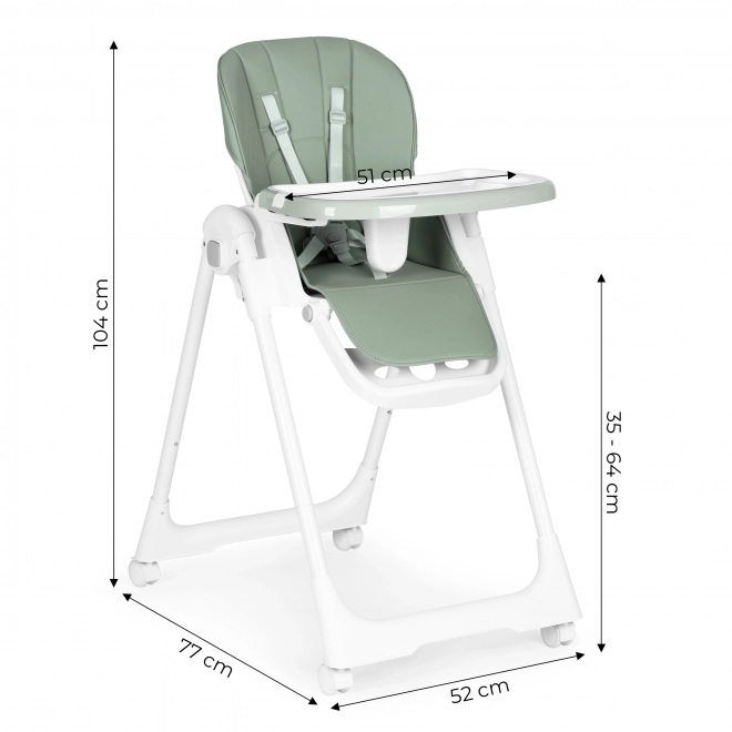 Chaise haute, chaise d'alimentation, réglable en hauteur, harnais en simili cuir, plateau double vert
