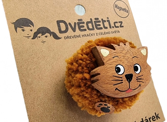 Grande aimant en bois Pompom Chat