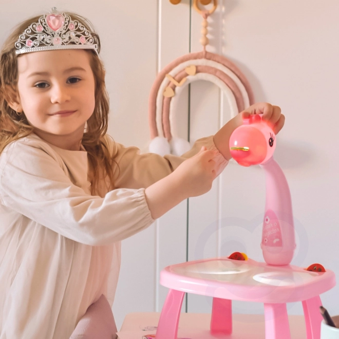 Tableau de dessin projecteur Girafe rose avec marqueurs