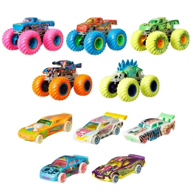 Les camions monstres Hot Wheels brillent dans l'obscurité 10 pcs