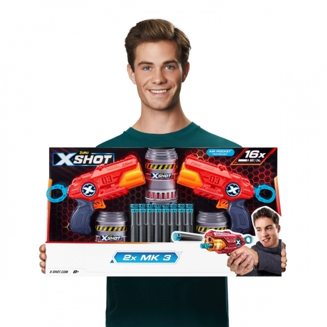 ZURU X-SHOT EXCEL MK 3 double pack avec canon rotatif et 16 fléchettes