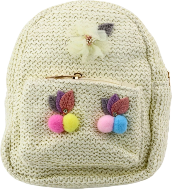 Sac à dos enfant crème avec broderie et pompons colorés