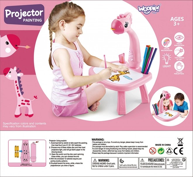 Tableau de dessin projecteur Girafe rose avec marqueurs