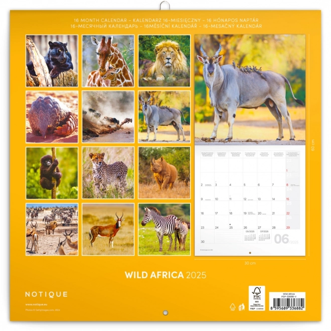 Calendrier Bloc-notes Afrique Sauvage 2025, 30 × 30 cm