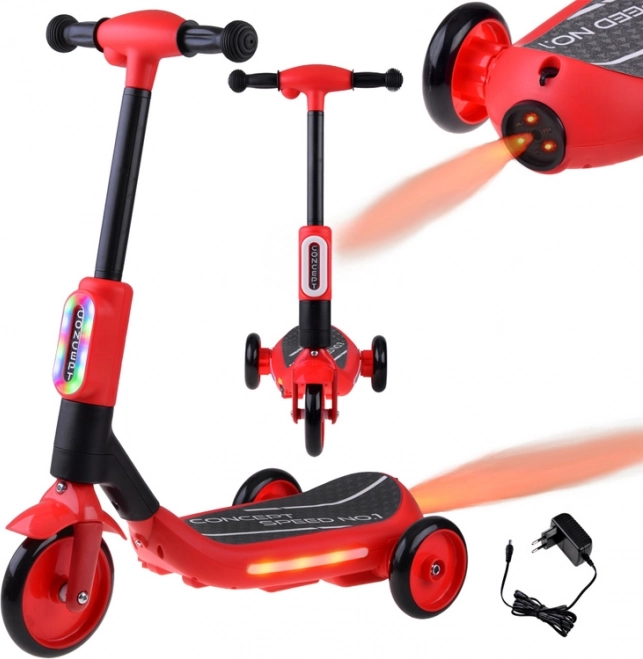 Trottinette électrique tricycle pour enfants avec lumières LED et effet vapeur – Rouge