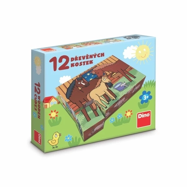 Cubes kubus animaux domestiques bois 12pcs dans une boîte 21x18x4cm