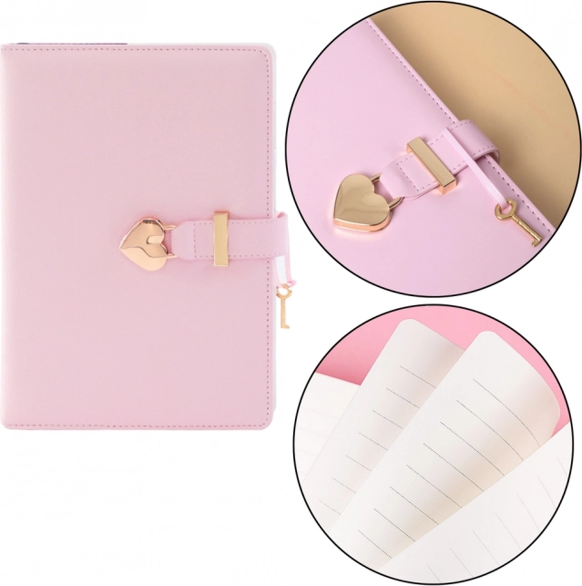 Carnet verrouillable en forme de cœur avec clé rose