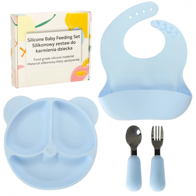 Vaisselle en silicone bleu clair ourson - 4 pièces
