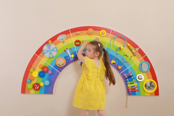 Panneau mural Montessori en bois - arc-en-ciel