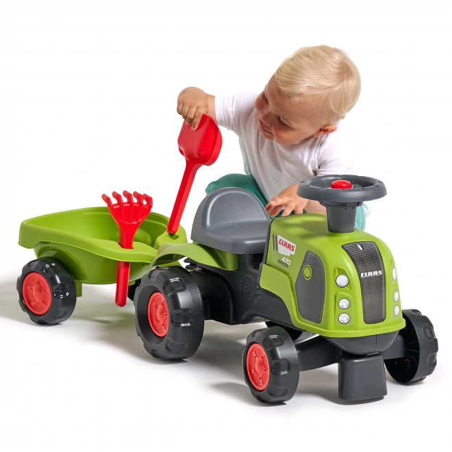 Tracteur enfant Falk Claas 470 Arion vert avec remorque et ensemble pour le sable