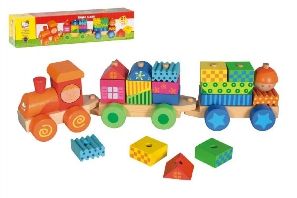 Train en bois avec maisons 21 pièces