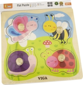 Viga puzzle en bois à encastrer Animaux de la prairie avec poignées