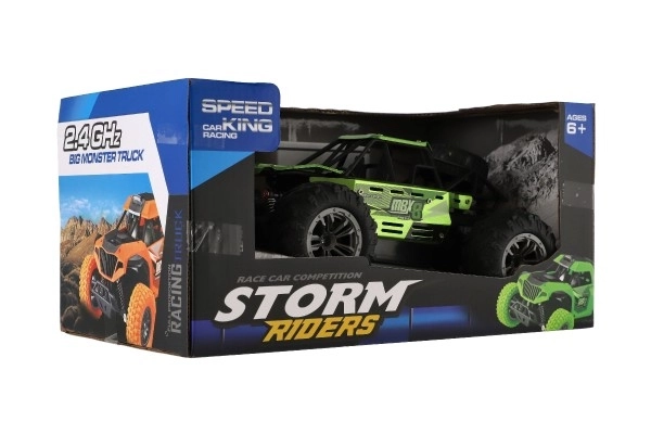 Buggy RC tout-terrain vert 22cm en plastique 2,4GHz à batterie + pack rechargeable en boîte 32x16x18cm