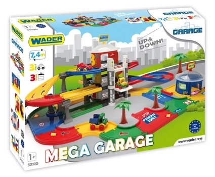 Méga garage 3 étages plastique 7,4m + 3 voitures en boîte 79x53x14cm Wader