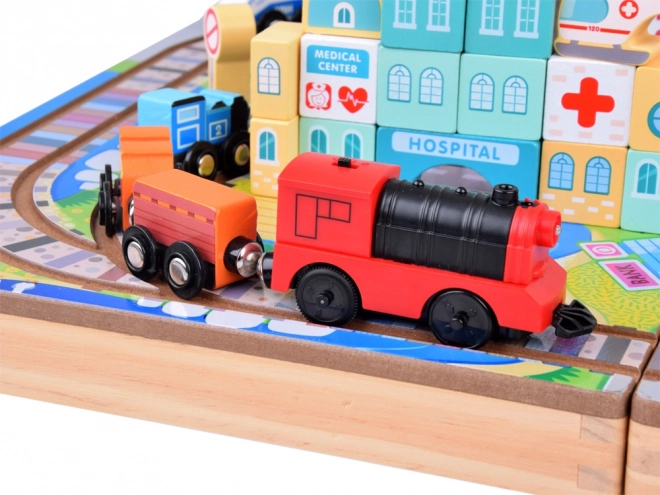 Circuit de train en bois avec coffret