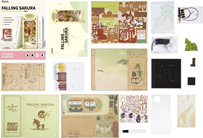 RoboTime Puzzle 3D Serrure de Livres "Falling Sakura" (en bois)