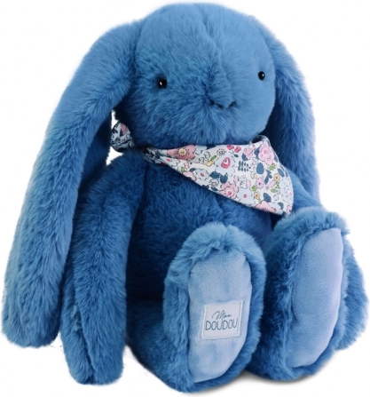 Lapin en peluche avec foulard bleu 35 cm