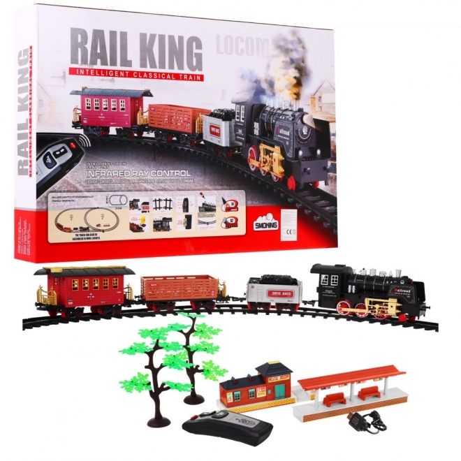 Train télécommandé avec rails pour enfants 3+ Fonction fumée + sons Lumières