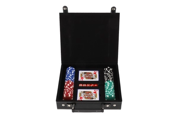 Ensemble de poker 100 pièces + cartes + dés dans une mallette en boîte 28x25x8cm