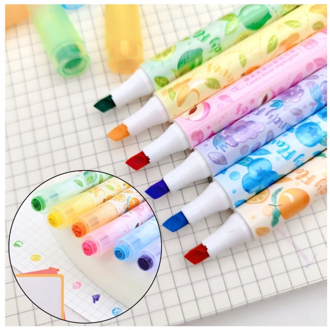 Surligneurs fruités colorés avec tampon - ensemble de 6 pièces