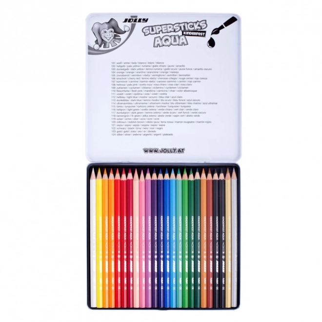 Crayons Supersticks Aqua 24 couleurs dans une boîte en métal