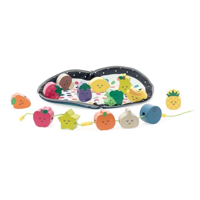 Perles enfilables en bois fruits et légumes