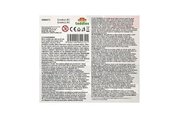 Moissonneuse-batteuse/Ensileuse RC plastique 22cm 27MHz sur piles avec lumière 2 types en boîte 30x21x12cm