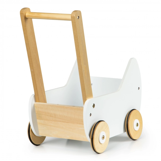 ECOTOYS Chariot en bois pour poupées blanc