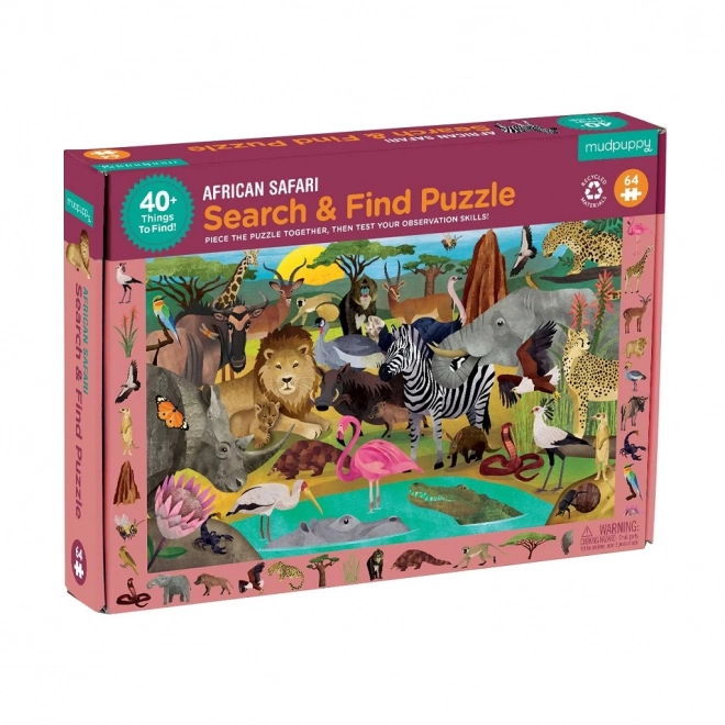 Puzzle Mudpuppy Safari casse-tête et recherche 64 pièces