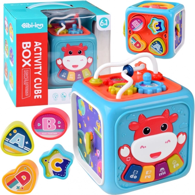 Cube éducatif interactif 6-en-1 avec petit piano, labyrinthe de perles et trieur de formes