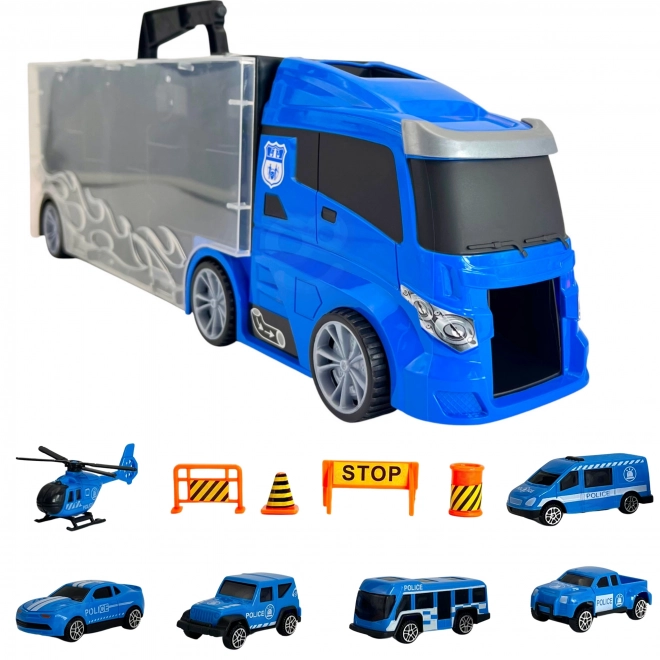 Camion avec transporteur 3 en 1 Police Bleue