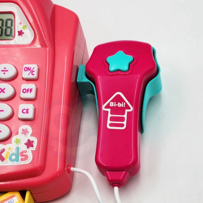 WOOPIE Caisse enregistreuse pour enfants avec étagère et accessoires rose