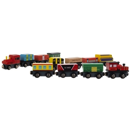 Trains en bois avec wagons - 3 locomotives et 9 wagons