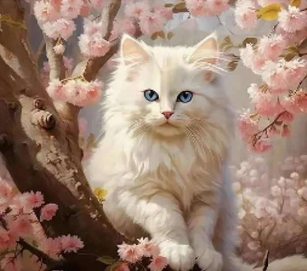 Broderie diamant - Chat dans les fleurs