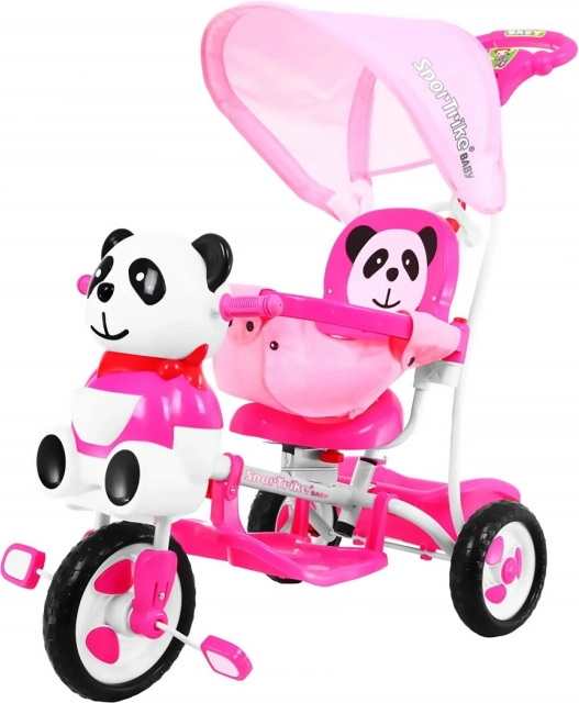 Tricycle pour enfant Panda avec auvent et poignée parentale – Rose