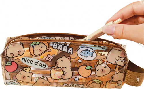 Petit plumier scolaire transparent Capybara 19 cm