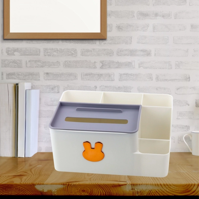 Organisateur de bureau avec petit lapin doré et boîte à mouchoirs