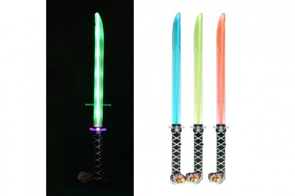 Épée lumineuse en plastique 66cm à piles avec son et lumière 3 couleurs