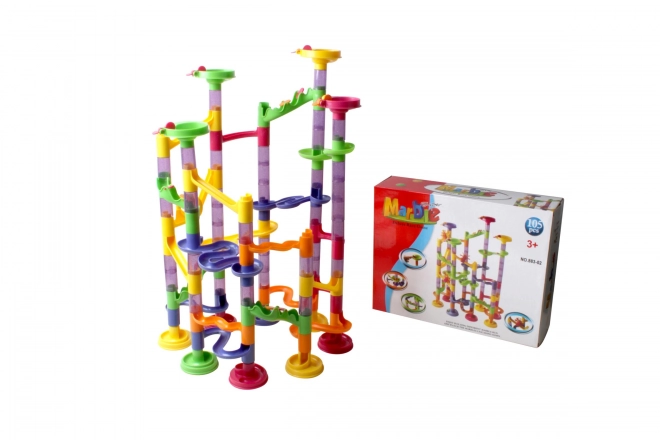 Parcours de billes pour enfants 3+ avec pièces de construction, 105 pcs et 30 billes