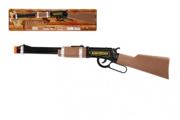 Fusil/Pistolet à répétition cowboy plastique 62x10cm à piles avec lumière sur carte