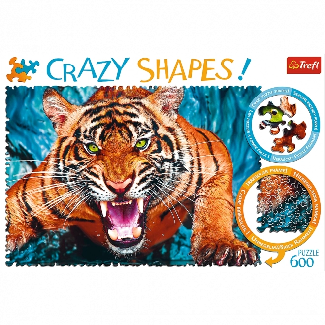 Puzzle TREFL Crazy Shapes attaque du tigre 600 pièces