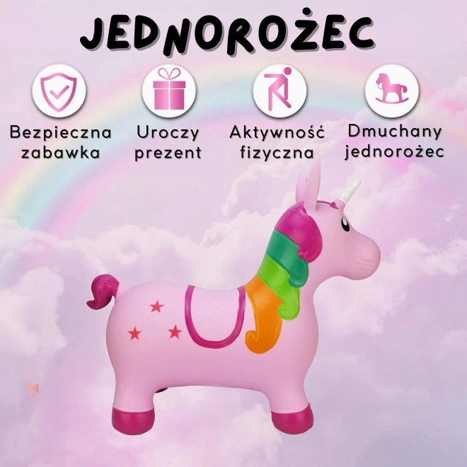 Licorne sauteur Woopie rose avec pompe