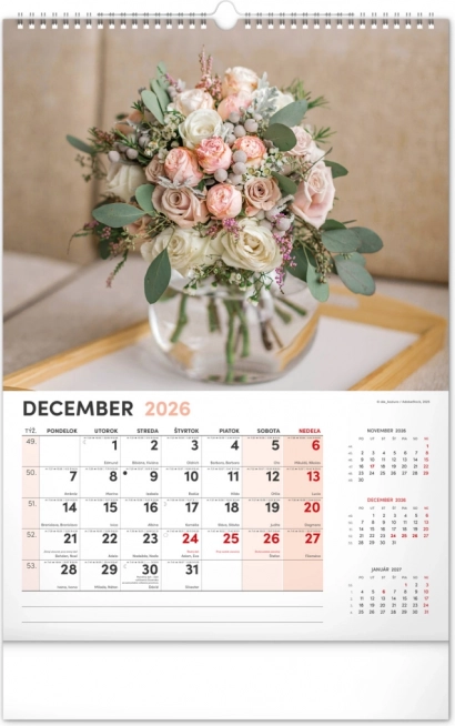 Calendrier mural Fleurs 2026