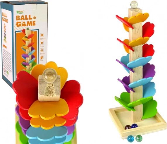Arbre à billes en bois – circuit de billes coloré avec feuilles