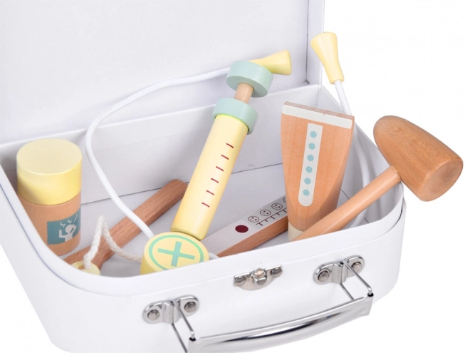 Petit médecin Trousse de premiers secours en bois Stéthoscope Seringue ZA5263