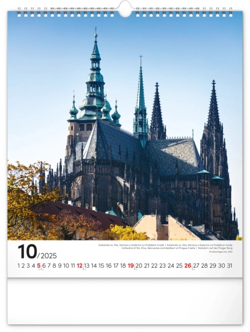 Calendrier mural Prague 2025, 30 × 34 cm