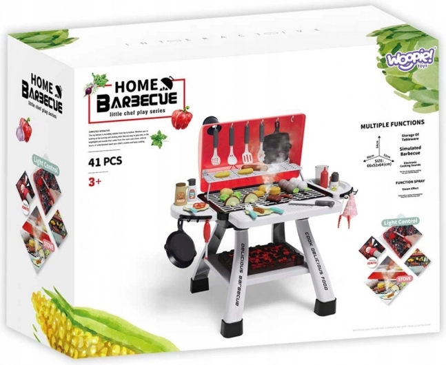 Woopie Barbecue de jardin pour enfants interactif avec LED et effet de vapeur, ensemble XL 41 pcs